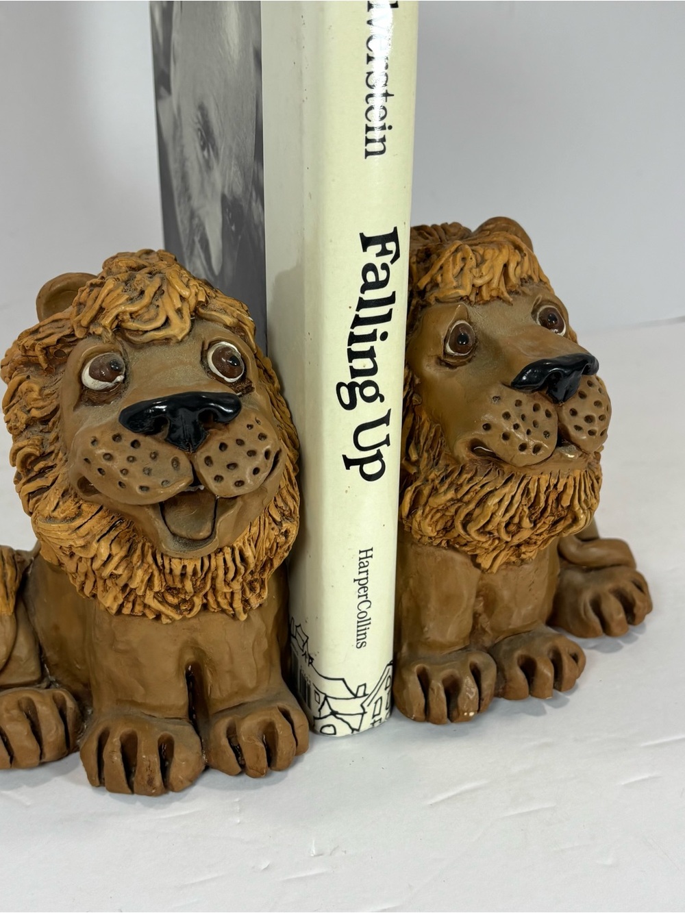Vintage Dave Grossman Clay Sculptured Lion Bookends Signed 1978 USA MCM Boho